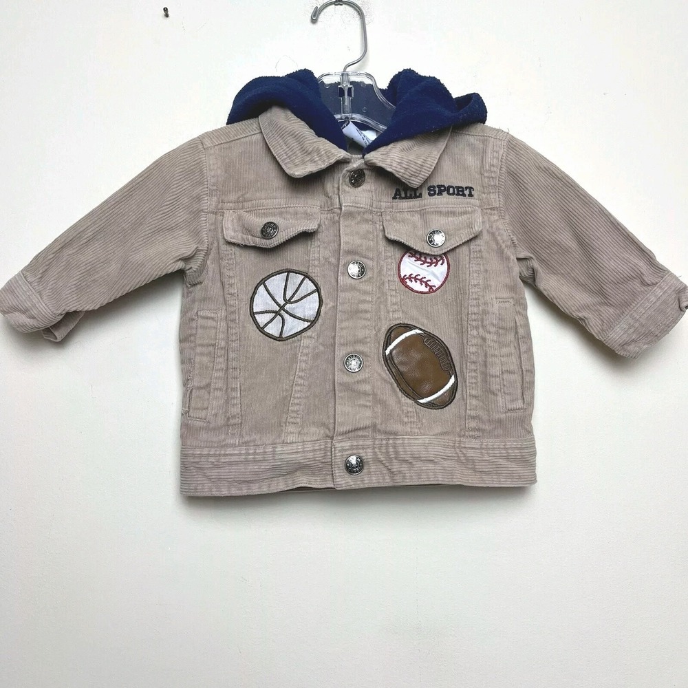 Vintage Khaki Corduroy Hooded Jacket Baseball Basketball Football 12 Months Y2K
